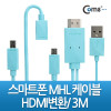 Coms 스마트폰 MHL 케이블, 갤3/4용/3m/하늘색 (통합용)