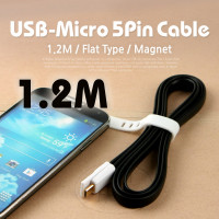 Coms USB Micro 5Pin 케이블 1.2M, Black, 자석 마그네틱, 양면 커넥터, Flat 플랫, USB 2.0A(M)/Micro USB(M), Micro B, 마이크로 5핀, 안드로이드