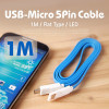Coms USB/Micro USB(B) 케이블(LED) Blue, 마이크로 5핀(Micro 5Pin), 플랫 케이블, LED 램프 발광