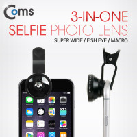 Coms 셀카렌즈, 스마트폰 카메라 확대경(3 in 1), 렌즈교체형 (Macro/피쉬아이/Wide)