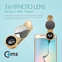 Coms 3 in 1 스마트폰 카메라 확대경 (셀카렌즈) Macro/피쉬아이/Wide, 반사경