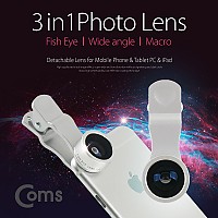 Coms 셀카렌즈, 스마트폰 카메라 확대경(3 in 1) 렌즈교체형/Silver, 어안 와이드 매크로 렌즈
