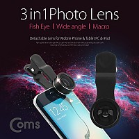 Coms 셀카렌즈, 스마트폰 카메라 확대경(3 in 1) 렌즈교체형/Black 어안 매크로 와이드