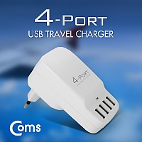 Coms 해외 여행용 USB 4포트 멀티 고속 충전기/아답터/어댑터, 변환용, White USB 전원 AC DC 스마트폰 태블릿