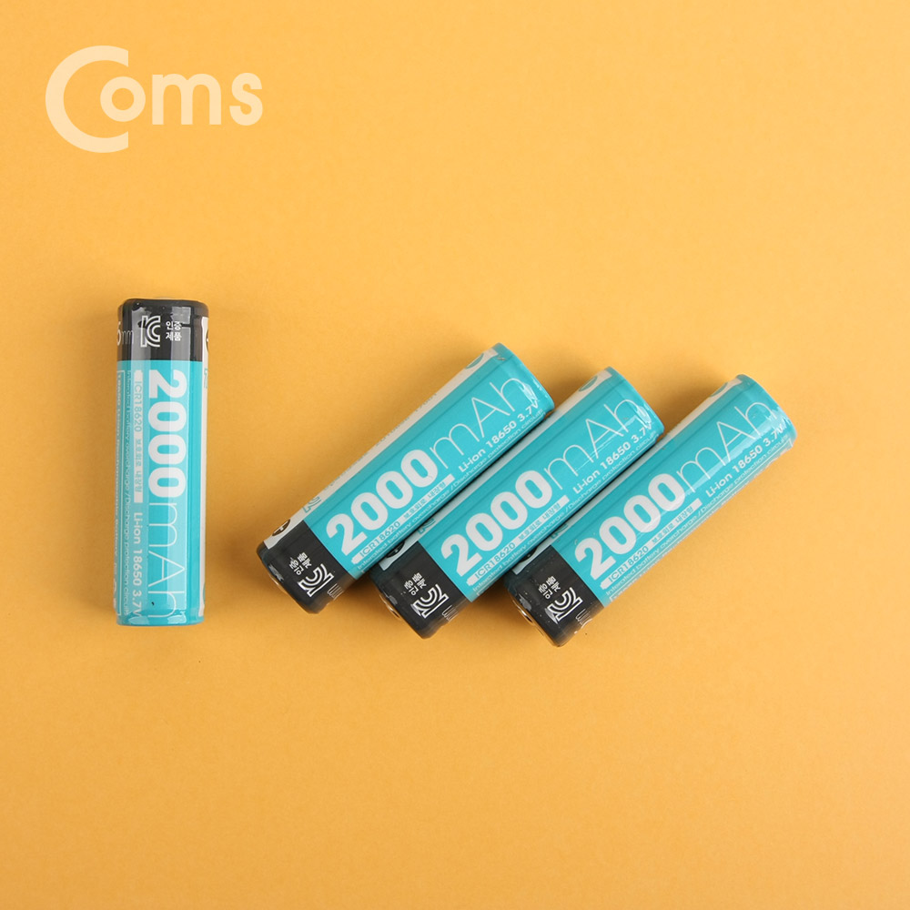 Coms 18650 보호회로 리튬이온 충전지(배터리) 2000mA / 보호회로내장 65mm / (1세트-2EA)