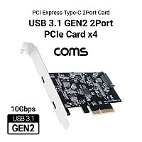 Coms USB 3.1(Type C) GEN2(10Gbps) PCI Express 카드 2포트, PCIe x 4 슬롯, SATA 전원 연결