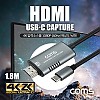 Coms HDMI to USB 3.1(Type C) 캡쳐 1.8M, 4K@60Hz UHD 입력지원, 1080p@60Hz 출력(녹화), C타입, USB 3.0 5Gbps