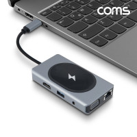 Coms 무선충전 올인원 멀티 컨버터 USB-C Type C PD HDMI VGA 동시출력 도킹스테이션 SD TF 카드리더 C타입 1Gbps Gigabit 기가비트 RJ45