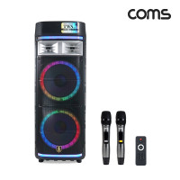 Coms UHF 이동식 스피커 앰프 무선 블루투스 순간최대출력 1200W UHF마이크 2EA 채널A 채널B