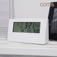 Coms LCD 디지털 알람 시계, 정시 알람, 달력, 날씨 온습도