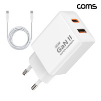 Coms 45W GaN 2포트 고속충전기 PD3.0 PPS C to C 케이블 제공