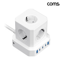 Coms 버티컬 5구 2M 4000W 멀티탭 65W 5포트 초고속 스마트폰 충전 노트북 충전