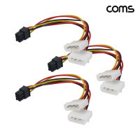 Coms ATX 전원 Y형 케이블 15cm 12V 6핀 M IDE 4핀x2 M VGA 그래픽카드 3개입