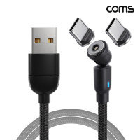 Coms 180도 회전 마그네틱 자석 C타입 충전케이블 1M + C타입 젠더 추가증정